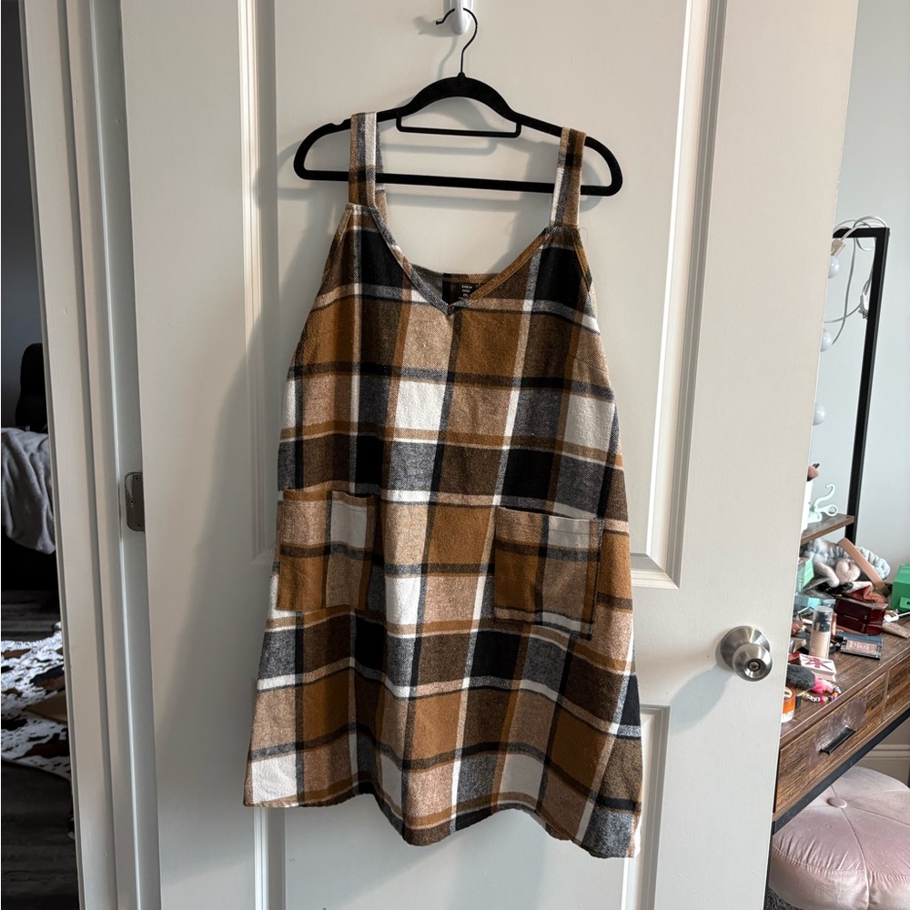SHEIN Brown Plaid Midi Dress